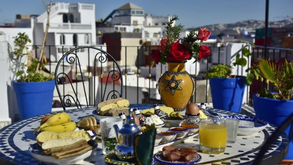 Rooftop breakfast at Zoco Riad with Tangier views